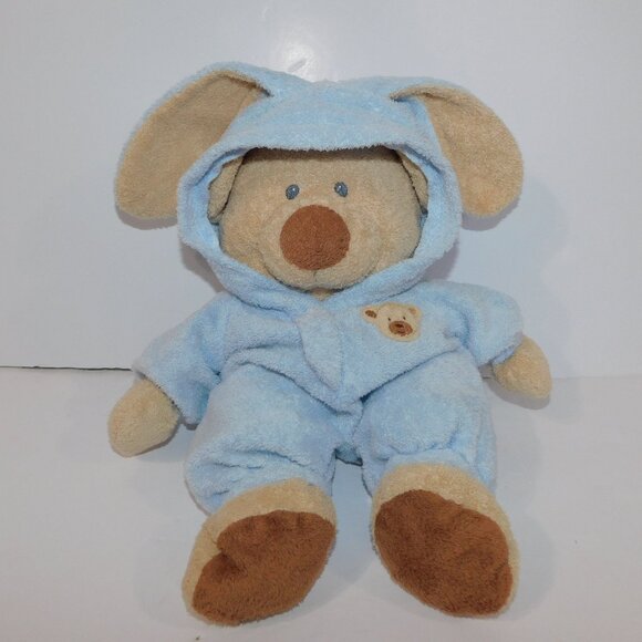 2007 Ty Pluffies 12" Plush Tan Bear in Blue non Removable bunny Pjs Love Baby - Picture 1 of 8